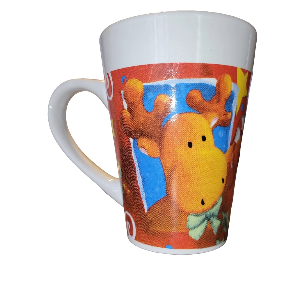 Lovett Christmas Mug/ Adorable Cartoon Moose Design/10oz Holiday Coffee Cup